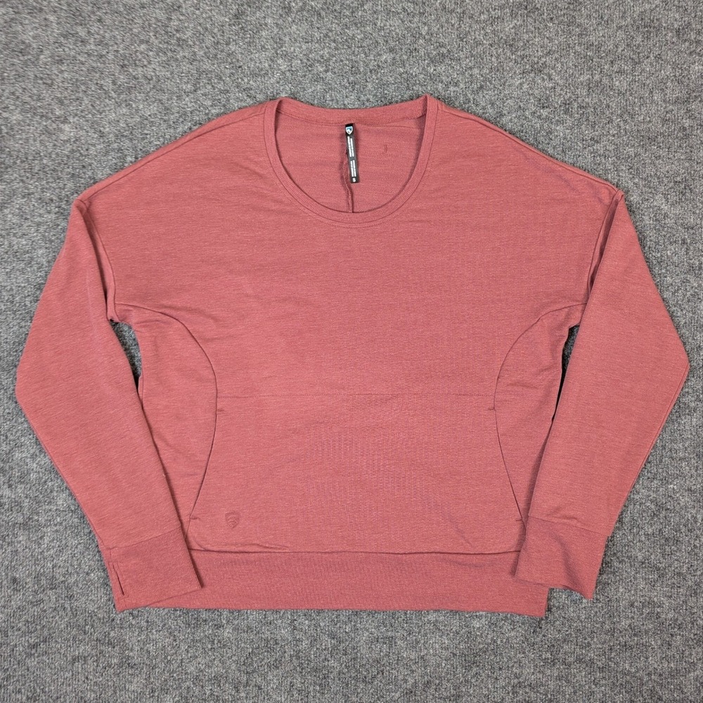 KUHL Womens Small Rose Pink Pullover Sweatshirt Kangaroo Pocket Thumbholes